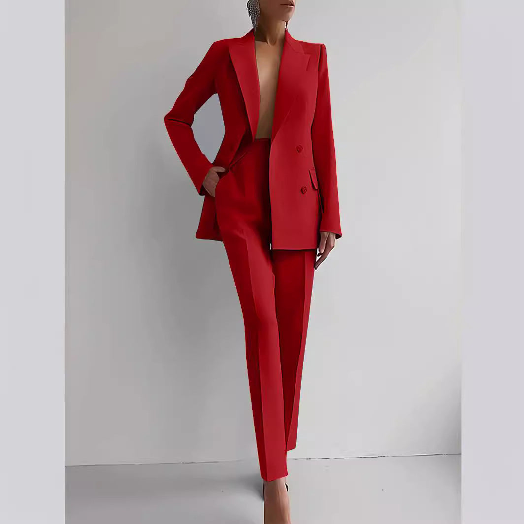 Casual Suits Fashion Long Sleeve Single-breasted Jacket Top And Slim Fit Trousers Women's Business Suits NorixaFashion.com