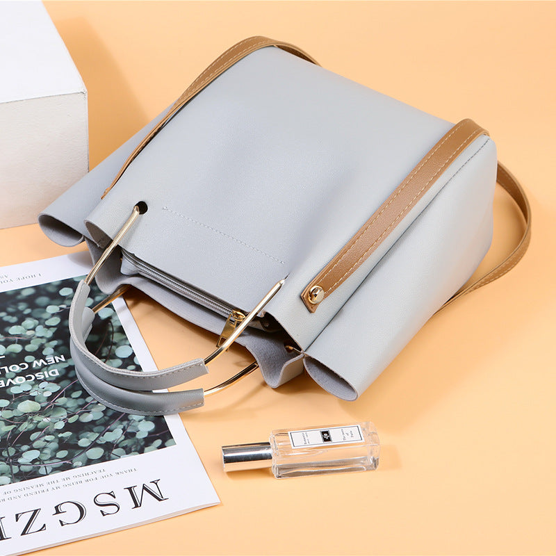 Bag Women Summer New Korean Pure Color Women's Handbag Metal Handle Leisure Shoulder Bag Women's Bag