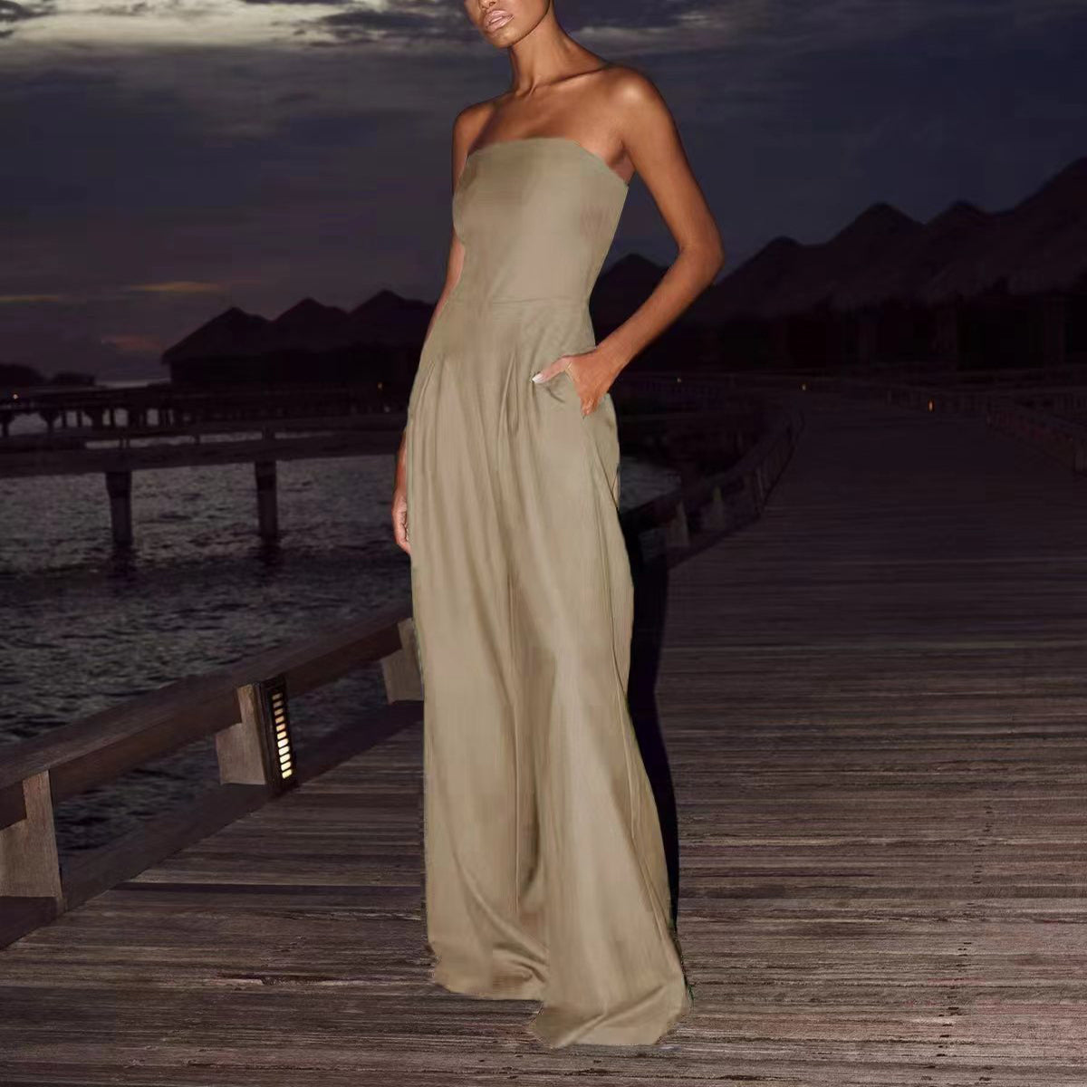Loose Tube-top Jumpsuit Ins Fashion Backless Wide Leg Long Pants Overalls Women's Clothing LadyShow.Store