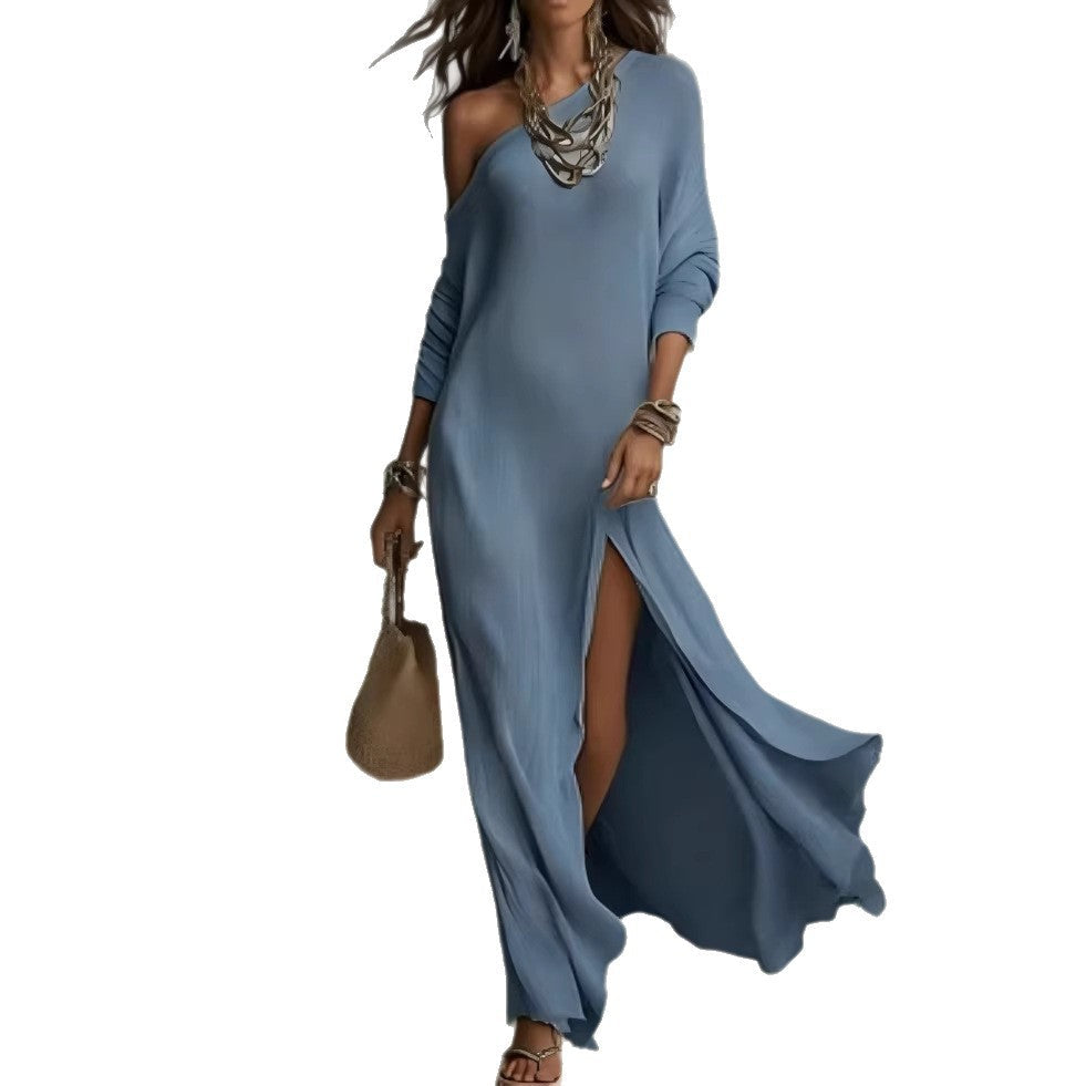 Elegant Long-Sleeve Knitted Split Dress For Women NorixaFashion.com