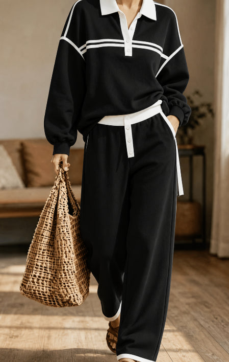 Collared Top And Loose Wide-leg Pants Set NorixaFashion.com