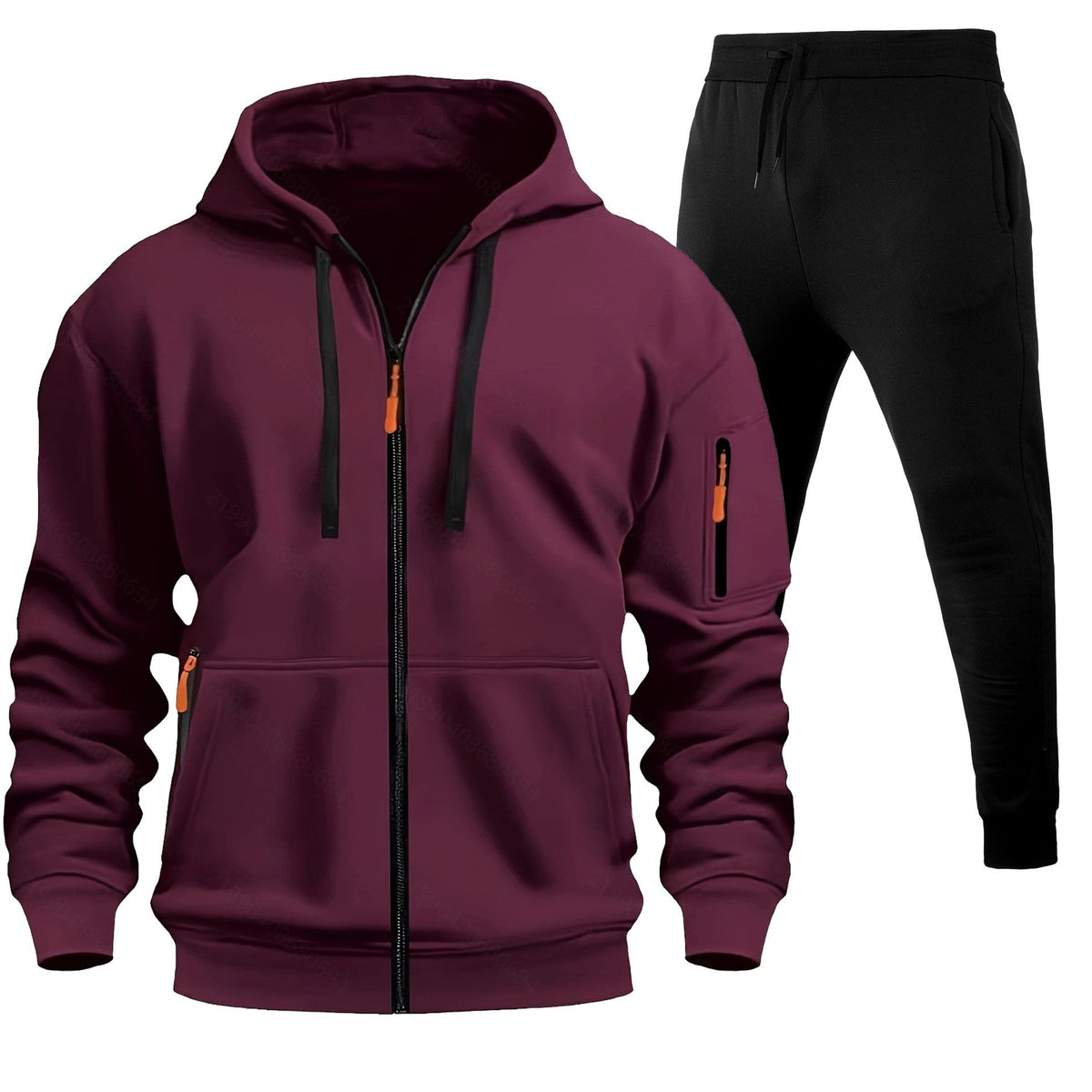 Men's Sports Hoodie Zip-up Multi-pocket Casual Hoodie Set LadyShow.Store