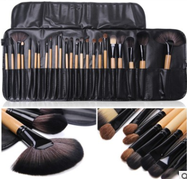 24-Piece Wooden Makeup Brush Set with Brush Bag LadyShow.Store