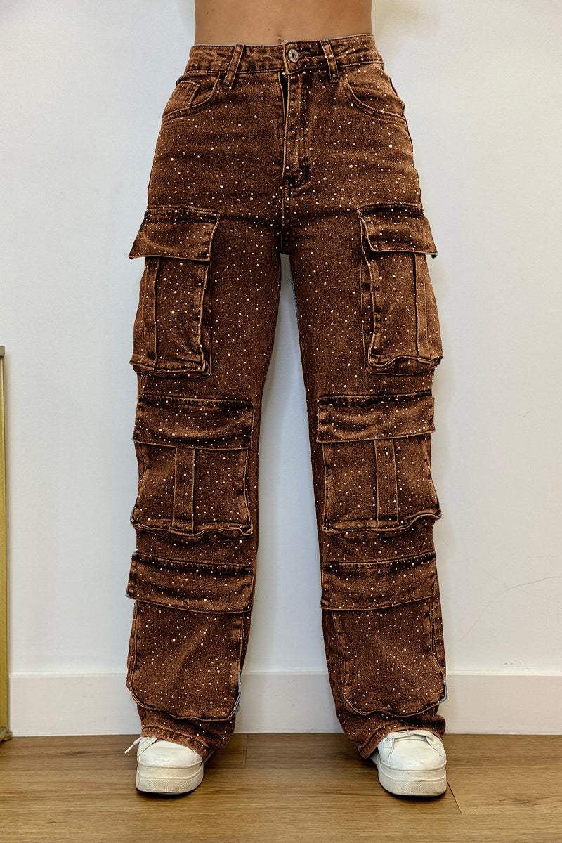 Women's Casual Jeans With Pockets And Diamonds Overalls LadyShow.Store