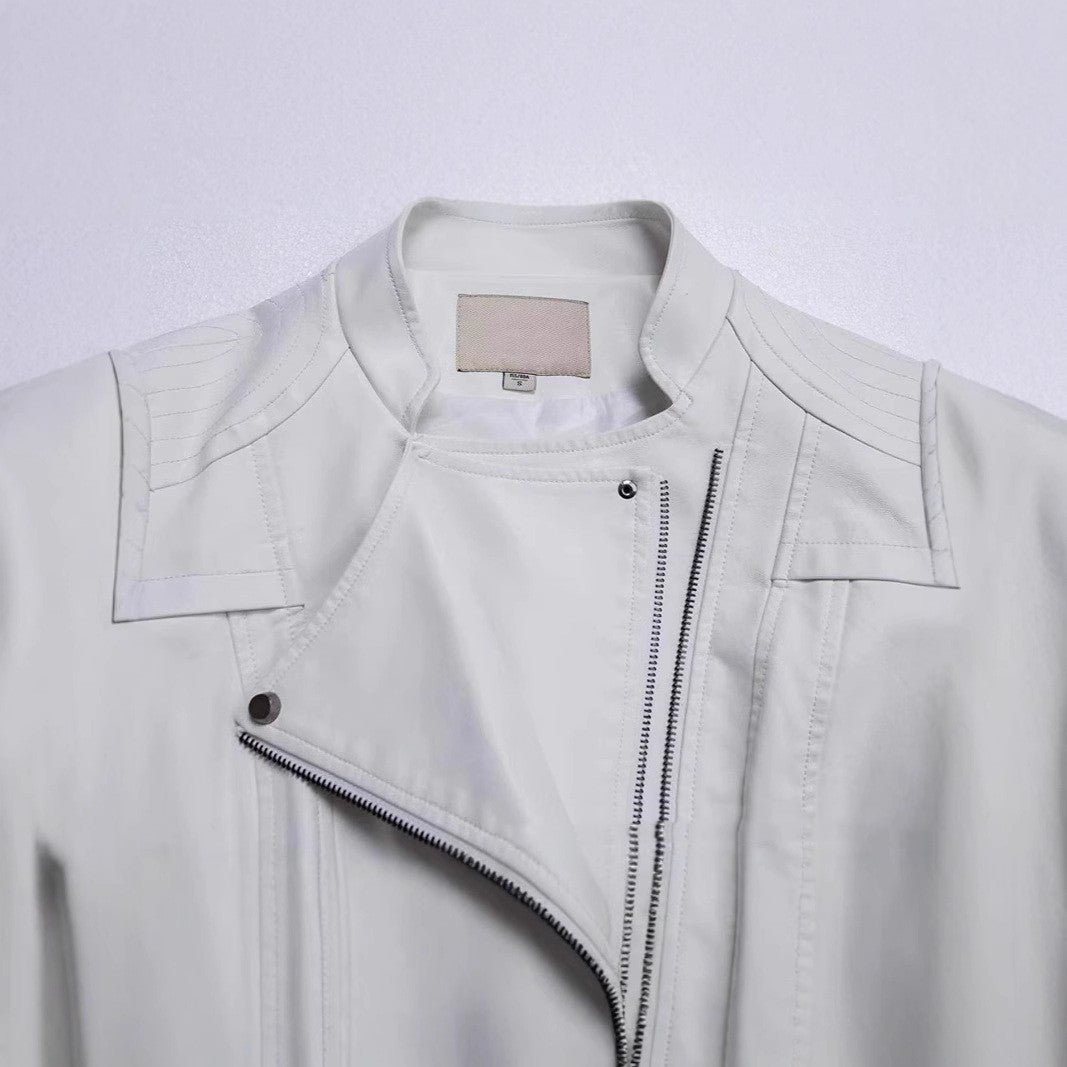 New Women's Leather Top Coat European And American Fashion Motorcycle Slim Fit Short Leather Jacket Jacket Zipper One Generation LadyShow.Store