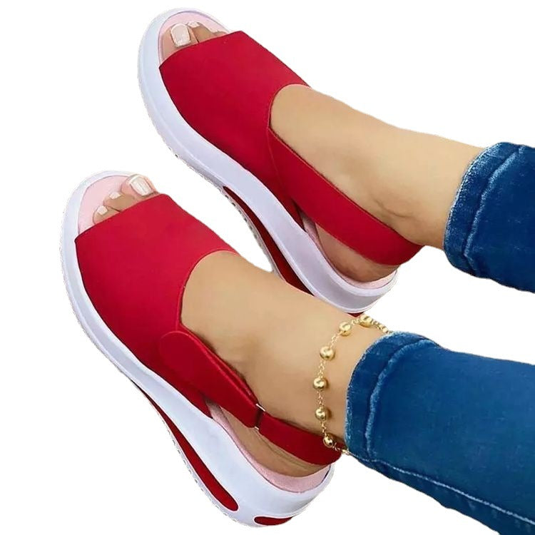 Large Size Thick Sole Heightening Women's Single Shoes Velcro Casual Fish Mouth Sandals LadyShow.Store
