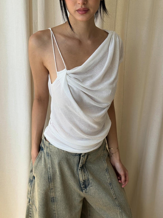 Solid Color Asymmetrical Halter Neckline Backless Cropped Top NorixaFashion.com