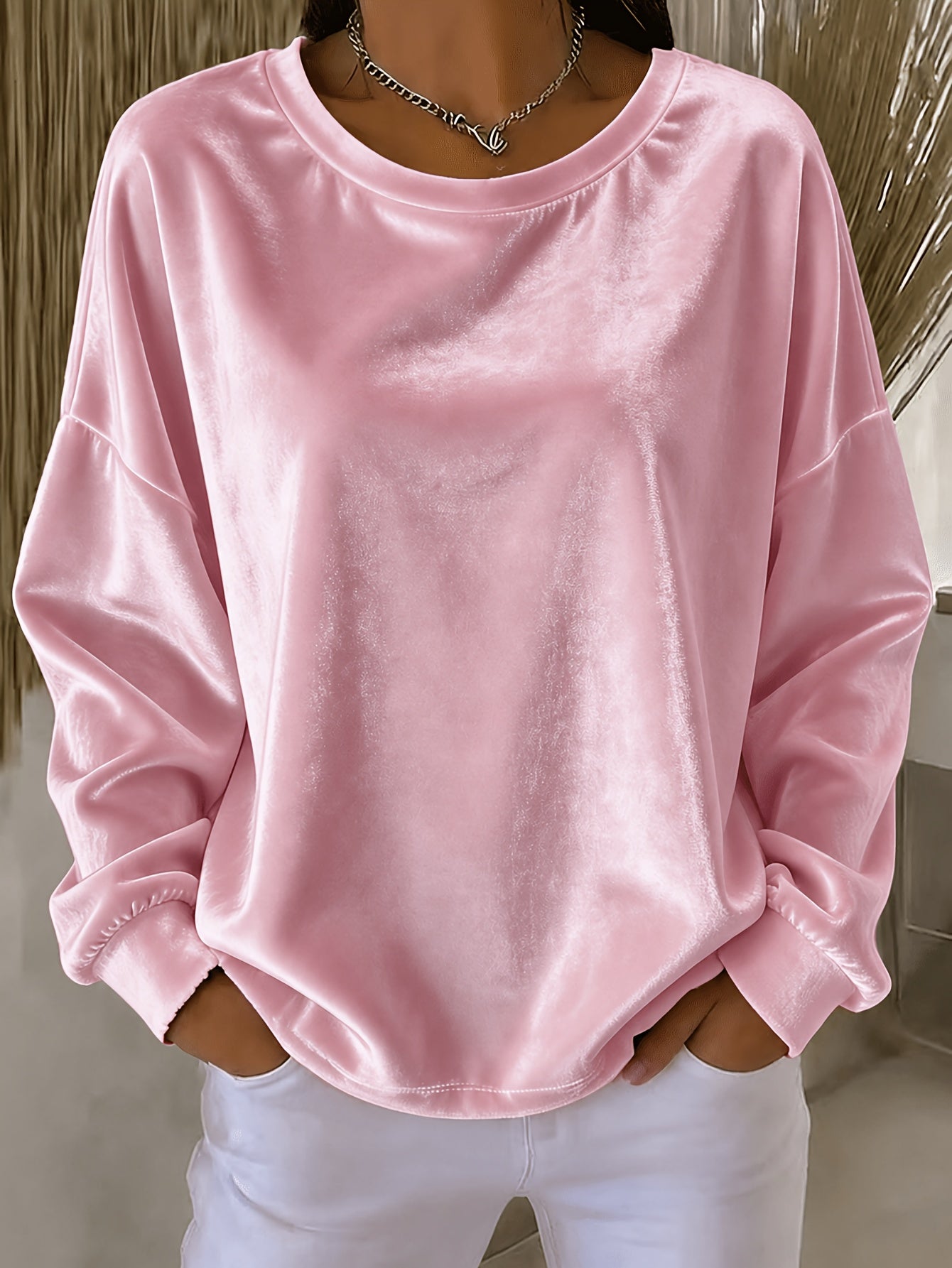 Casual Round-neck Velvet Solid-color Long-sleeve Shirt NorixaFashion.com