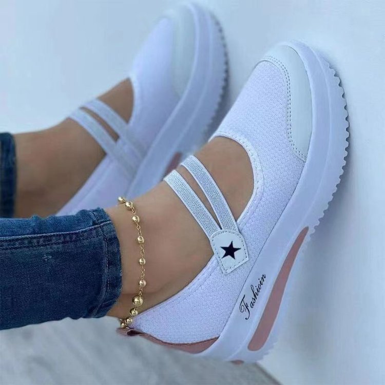 Fly Woven Breathable Wedge Heel Thick Bottom Hollow Velcro Round Toe Low-top Casual Shoes LadyShow.Store
