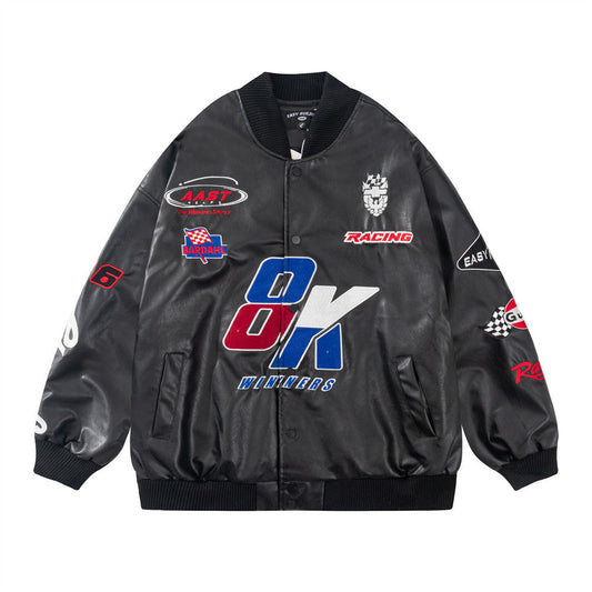 Fashion Personality Embroidered PU Leather Jacket Men's Jacket Best YouTube Store