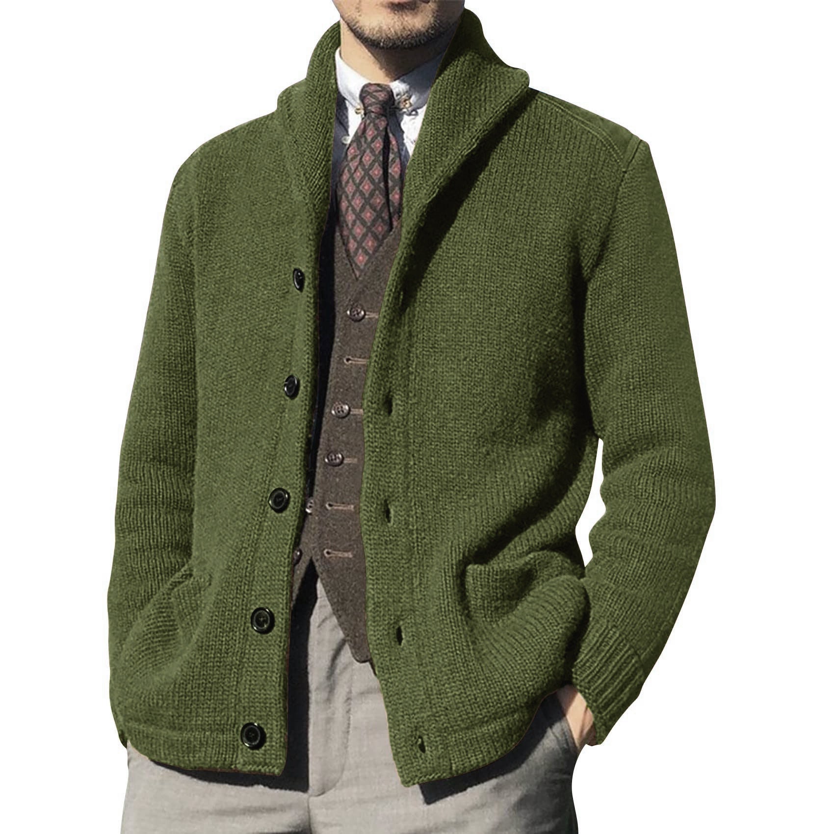 New Sweater Men's Euro American Solid Long Sleeve Knitted Cardigan LadyShow.Store