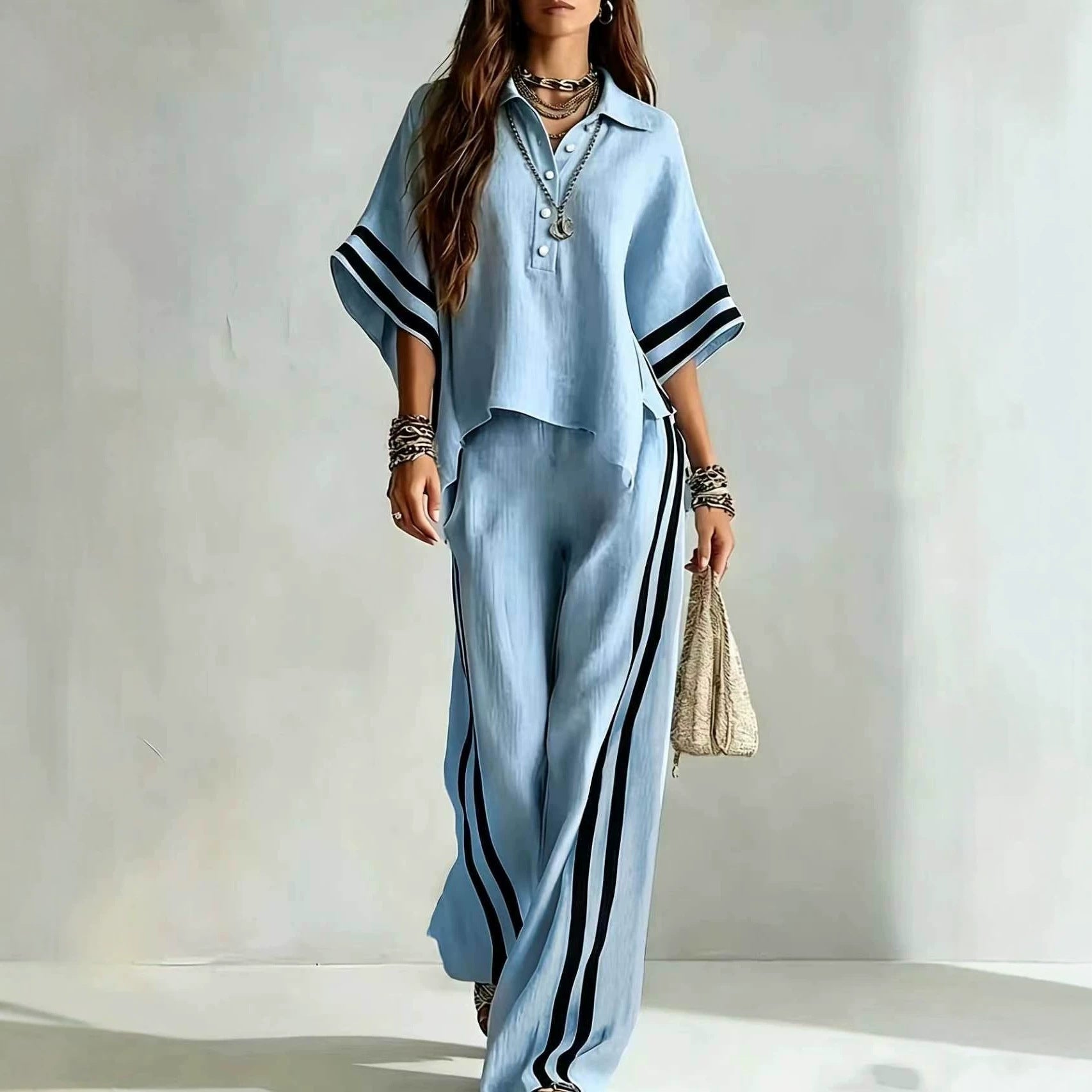 Short-sleeve Shirt And Loose-fitting Trousers Two-piece Set NorixaFashion.com