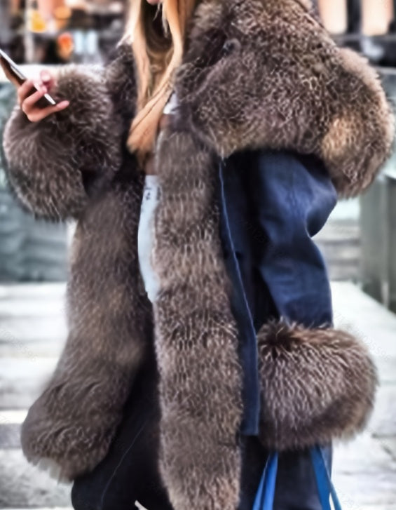 Long-sleeved Oversized Coat With A Fur Collar And Hood NorixaFashion.com