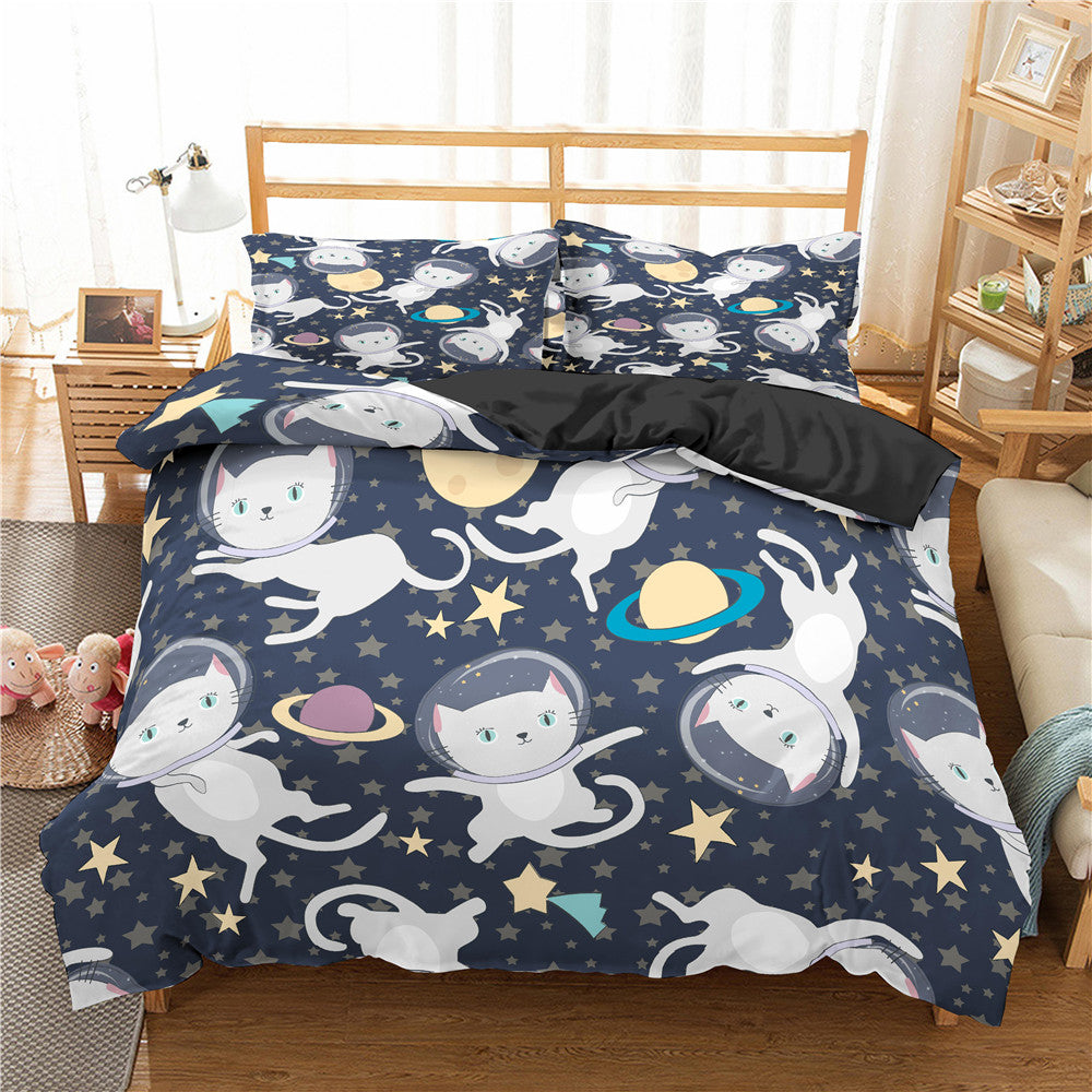 Cartoon Bedding Set Aerospace Astronaut Duvet Cover Quilt Cover Double Bed