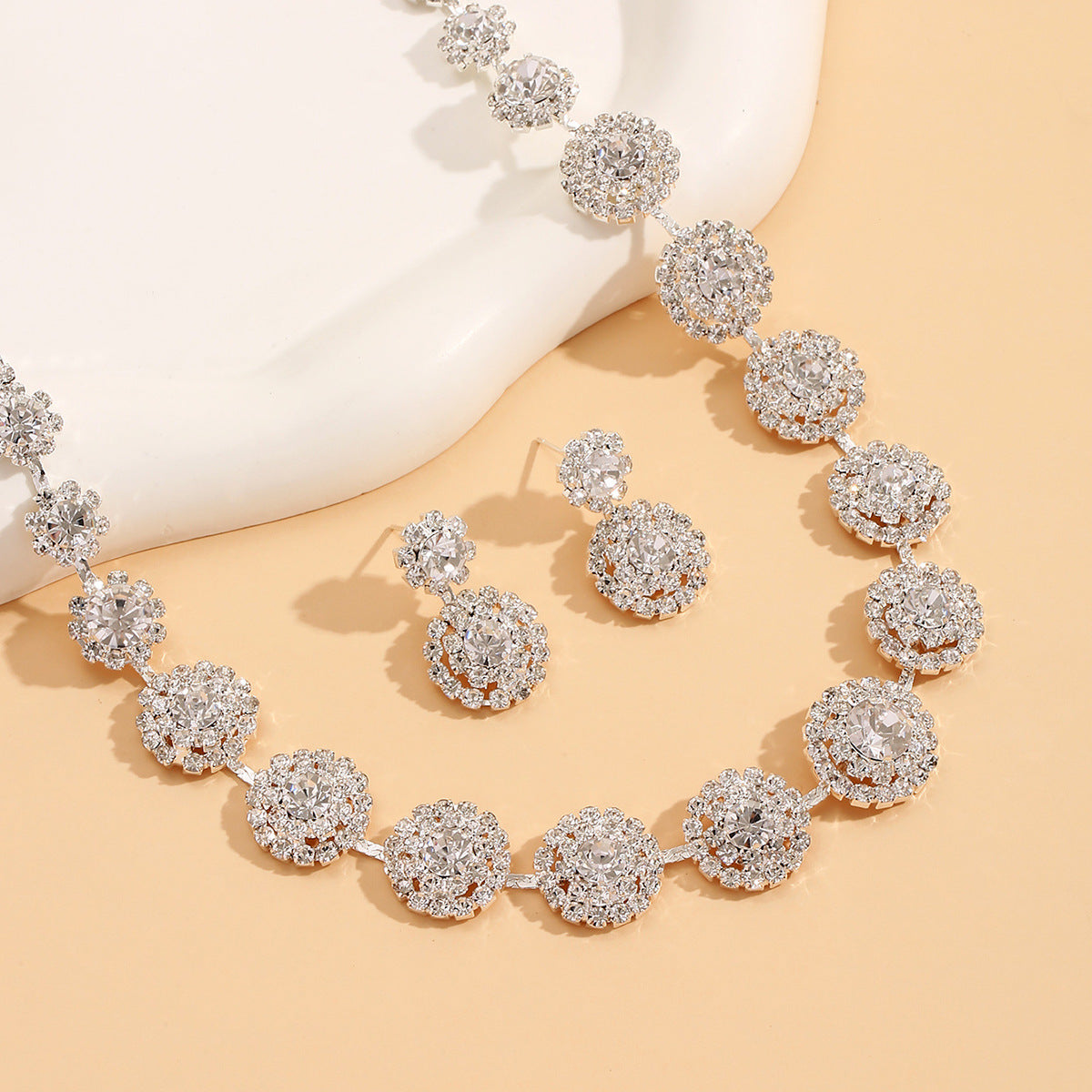 Popular Luxury Round Rhinestone Quartz Necklace And Earring Suit LadyShow.Store
