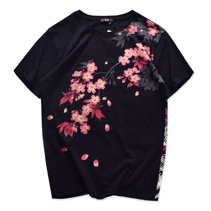 Vintage Japanese Harajuku Floral Carp Men's T-shirt Pi-Mart