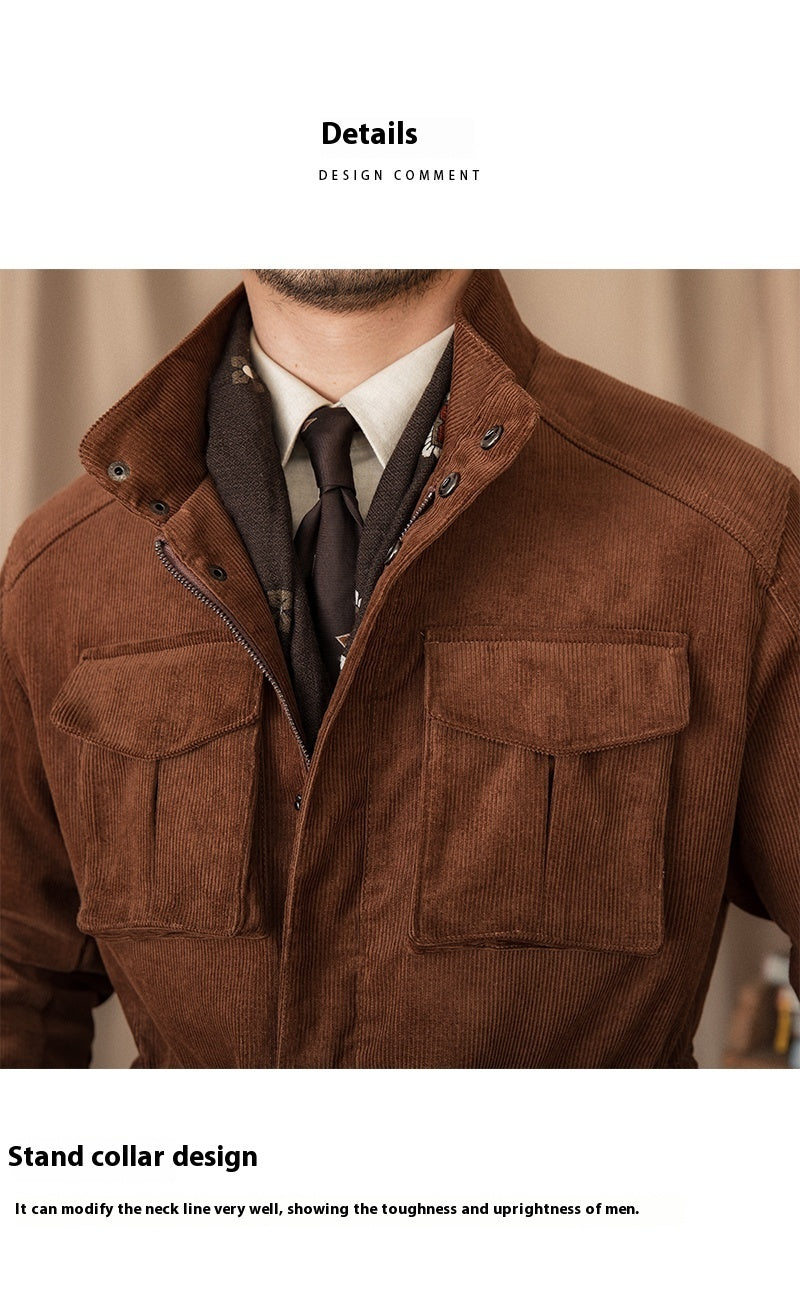 Autumn And Winter Corduroy Safari Jacket Jacket Windproof Stand Collar Casual Best YouTube Store