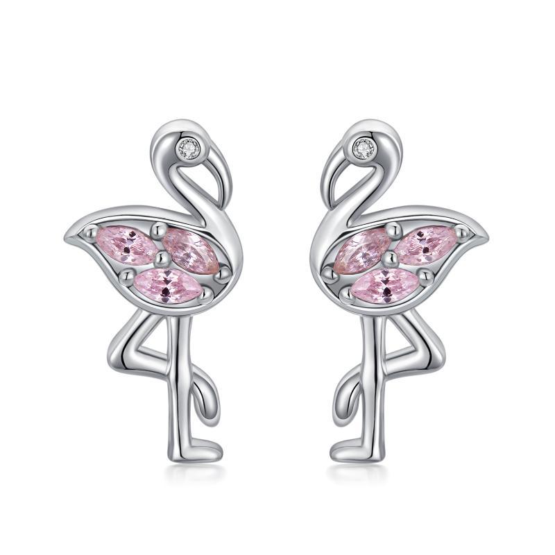 Pink Flamingo CZ Stud Earrings in White Gold Plated Sterling Silver LuxuryLifeWay Online Store