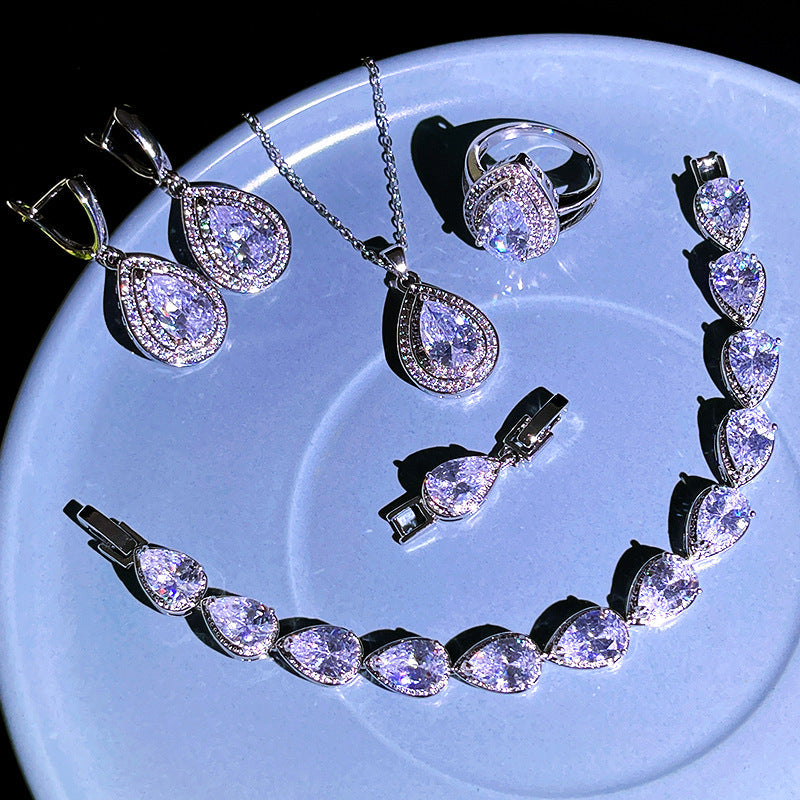 Jewelry Four-piece Set Rings Pendants Earrings Drop-shaped Gem LadyShow.Store