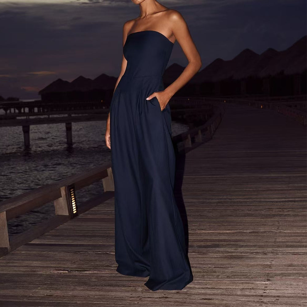 Loose Tube-top Jumpsuit Ins Fashion Backless Wide Leg Long Pants Overalls Women's Clothing LadyShow.Store