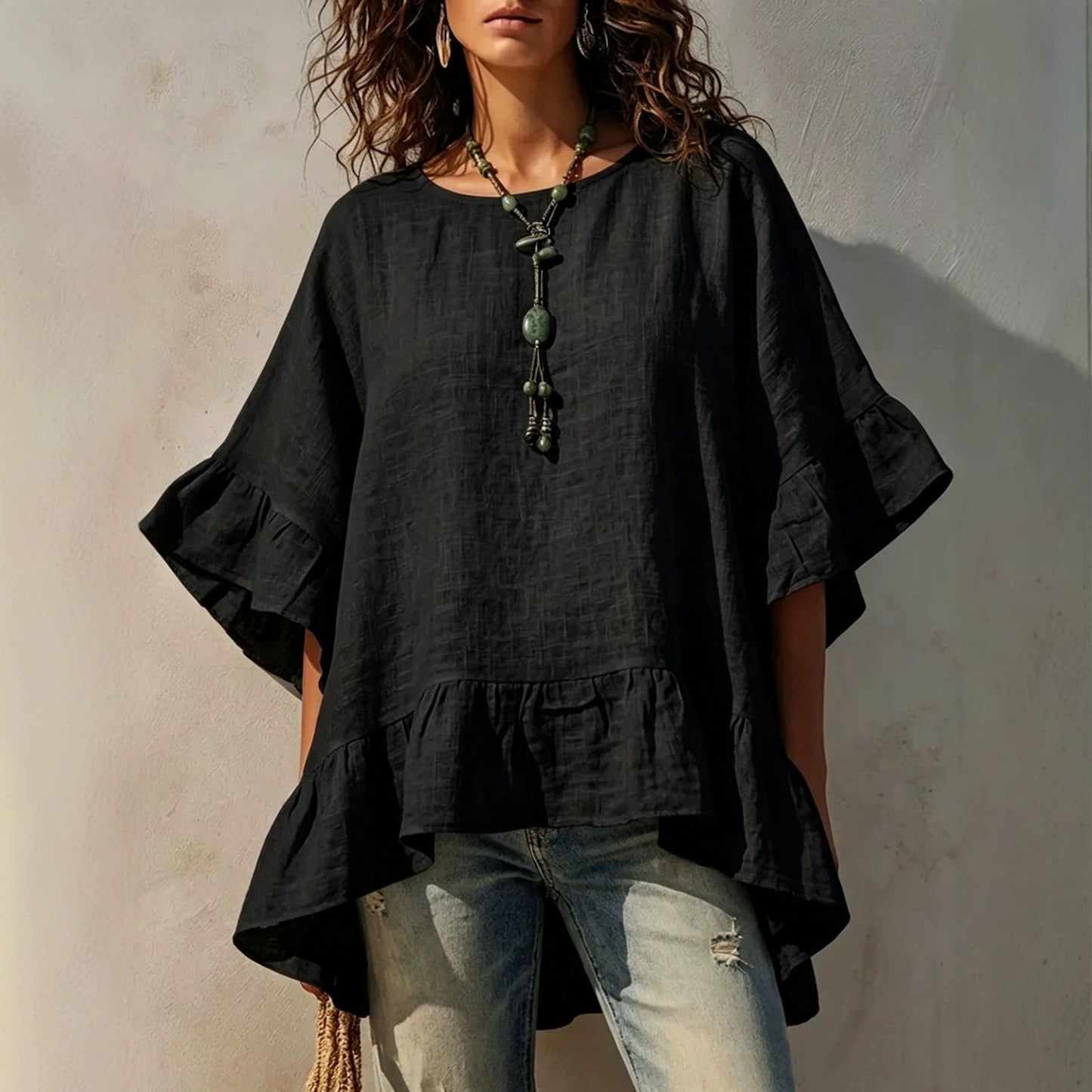 Women's Irregular-hem Cotton-linen Shirt NorixaFashion.com