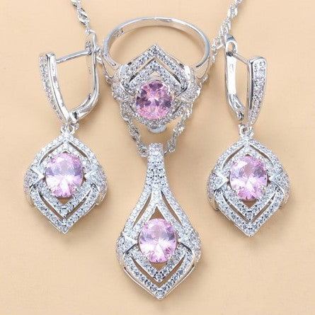 Gem-inlaid Pendant Earrings Necklace Ring Ladies Three-piece Set LadyShow.Store