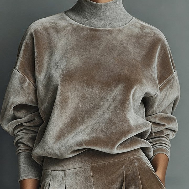 Casual Warm Velour Long-sleeved Solid Color High-neck Zipper Wide-leg Sportswear LadyShow.Store