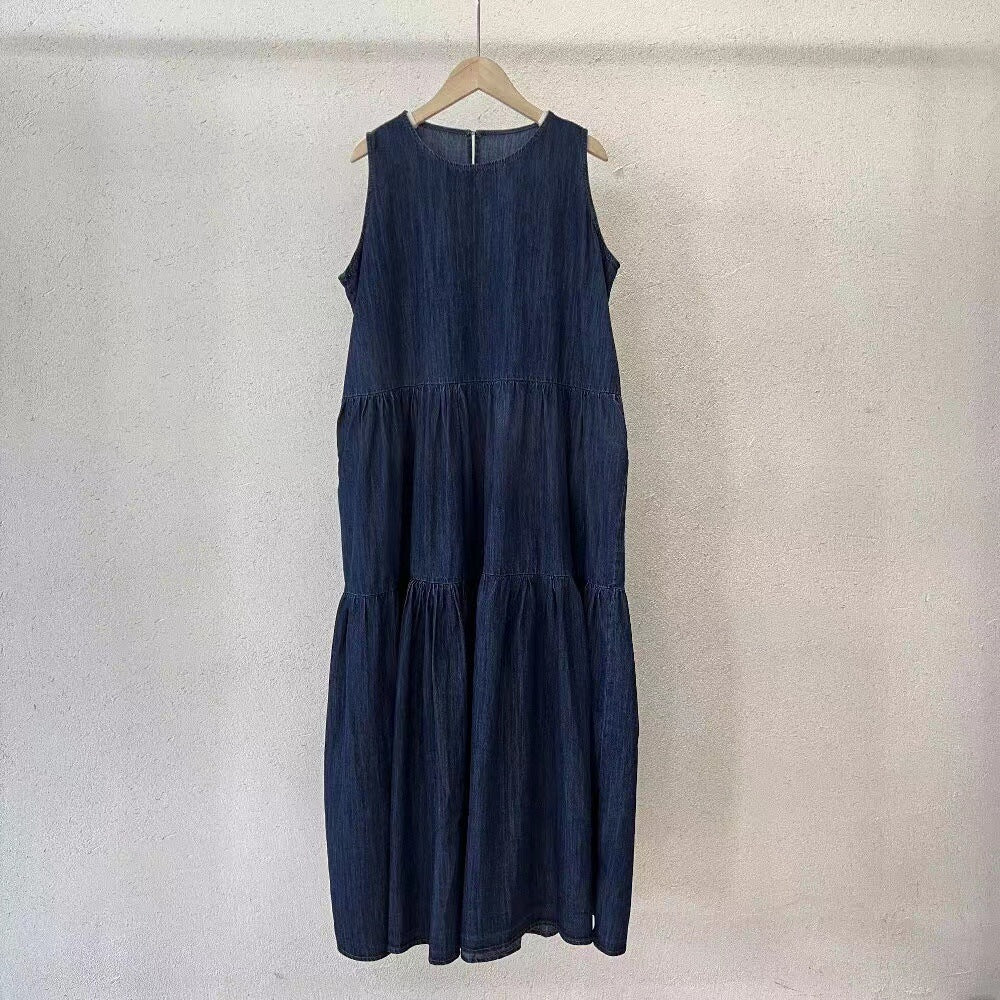 Mid-length Sleeveless Denim Dress Women NorixaFashion.com