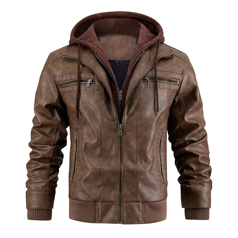 Leather Hooded Winter Jacket Pi-Mart