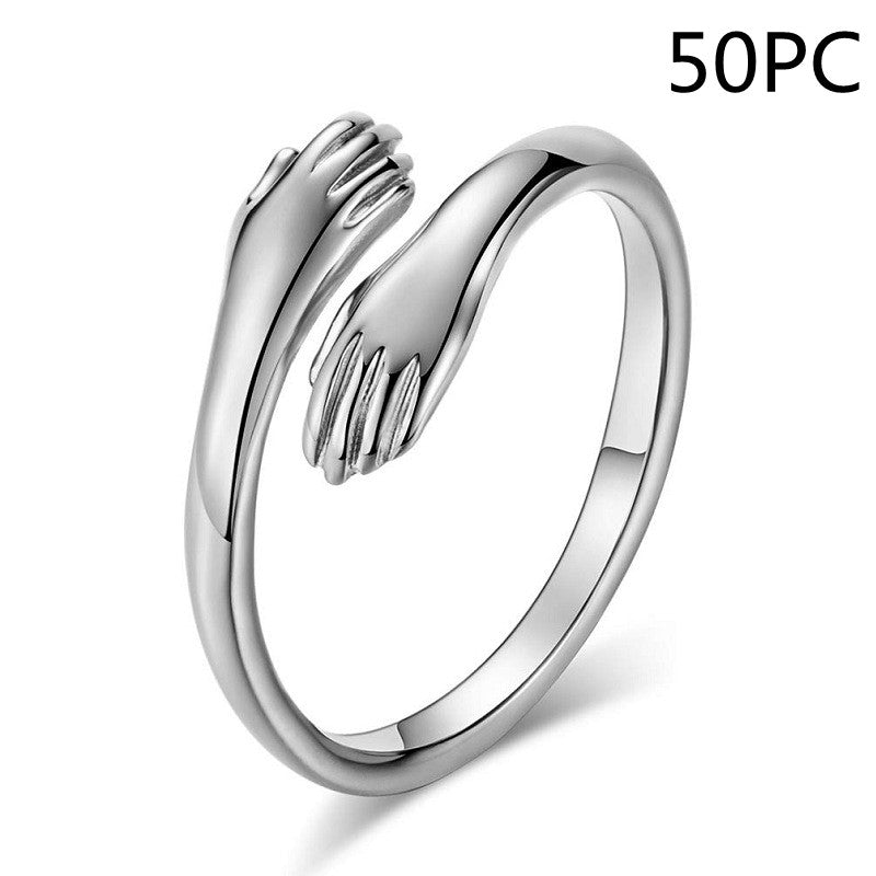 Alloy Simple Hands Hug Ring Opening Adjustable Jewelry CJD