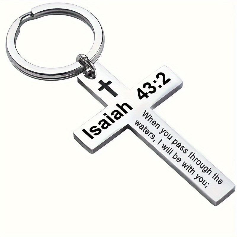 Personality Trend Stainless Steel Faith Cross Scripture Lettering Metal Keychains LadyShow.Store