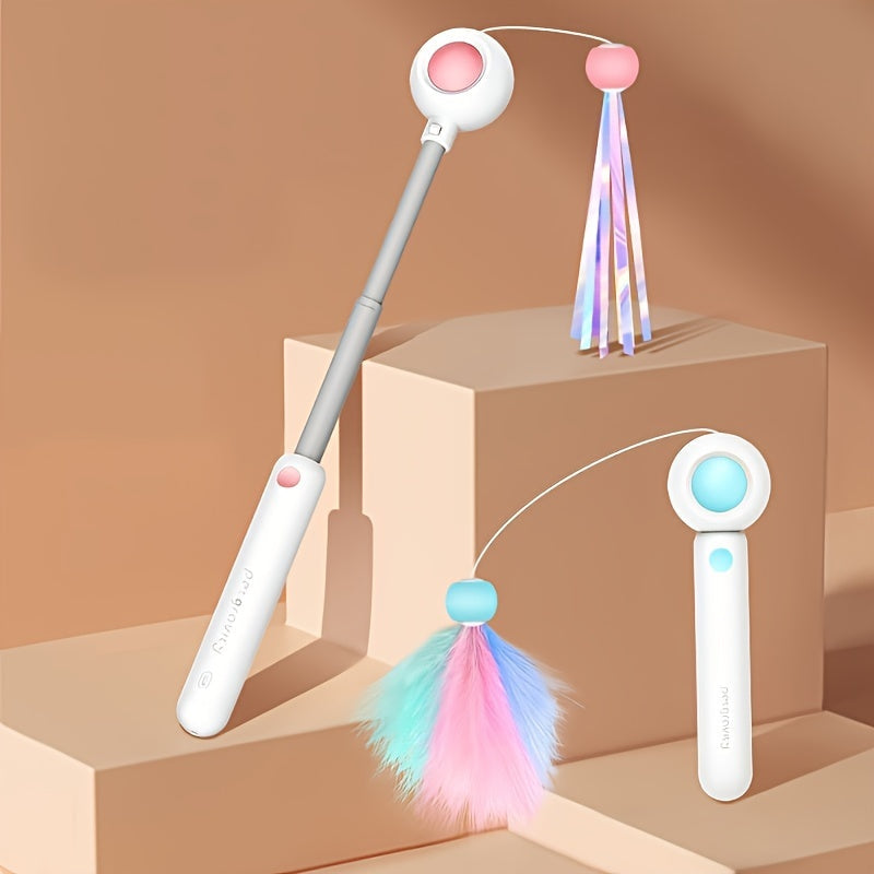 Cat Teaser Stick, Retractable Cat Wand With Replacement Head, Cat Feather Toy, Cat Interactive Toy For Indoor Cats For Relief Boredom And Exercise Pets Fashion