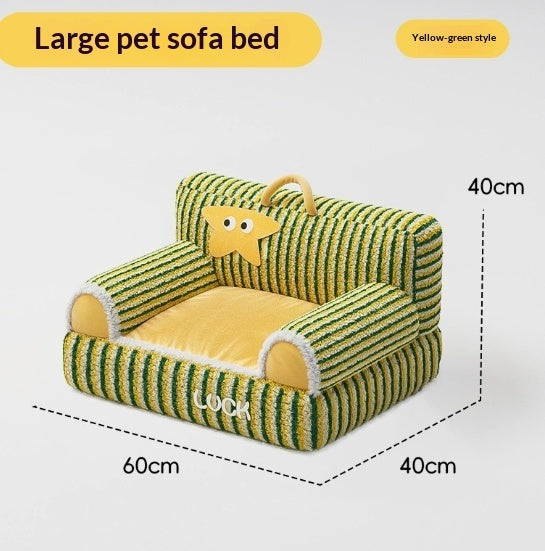 Cat Bed Pet Plush Sofa Cat Striped Raised And Thickened Non-Slip Sofa Pets Fashion