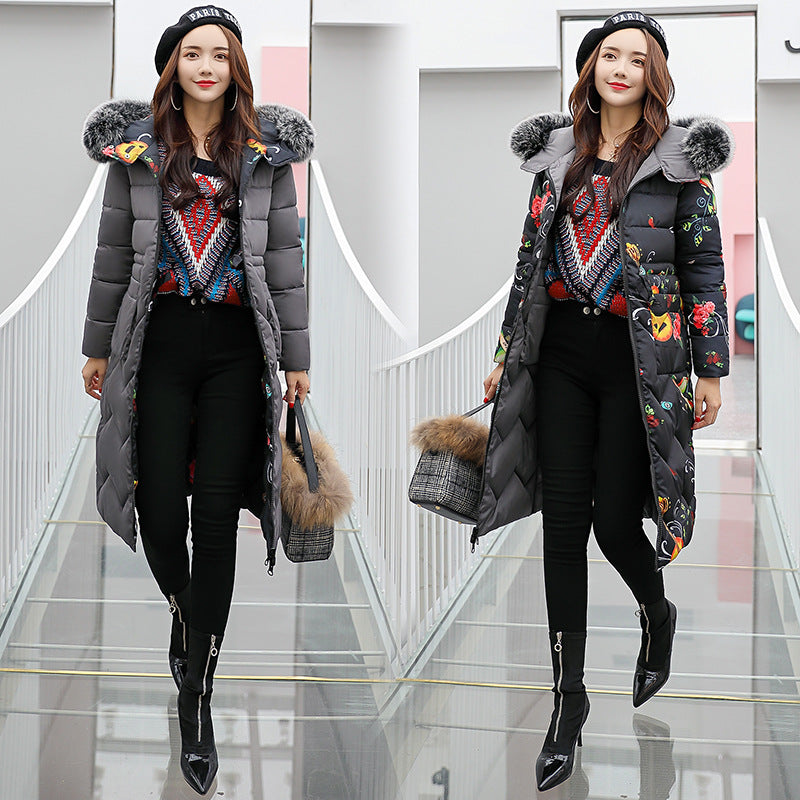 Reversible Long Down Cotton Jacket for Women Plus Size Pi-Mart