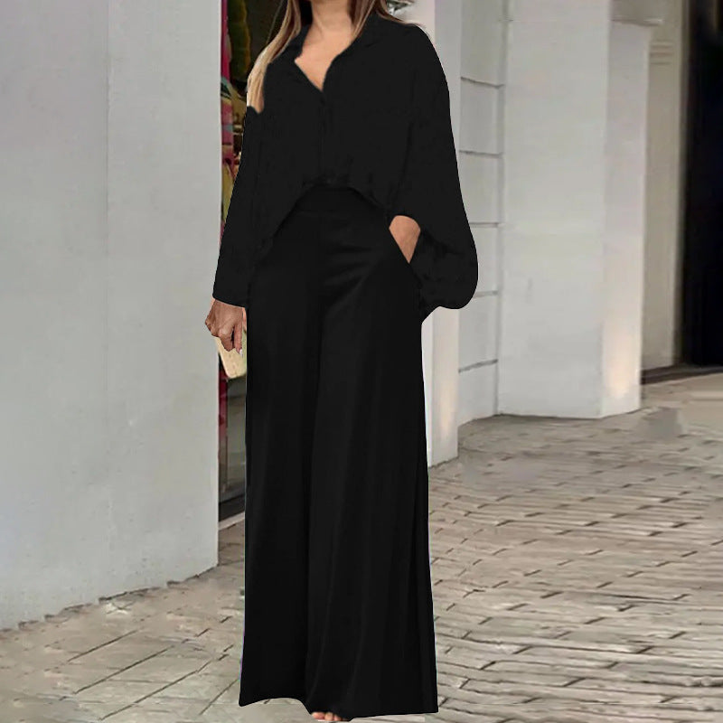 Loose And Elegant Casual Printed Shirt Top Wide Leg Pants Fashion Suit NorixaFashion.com