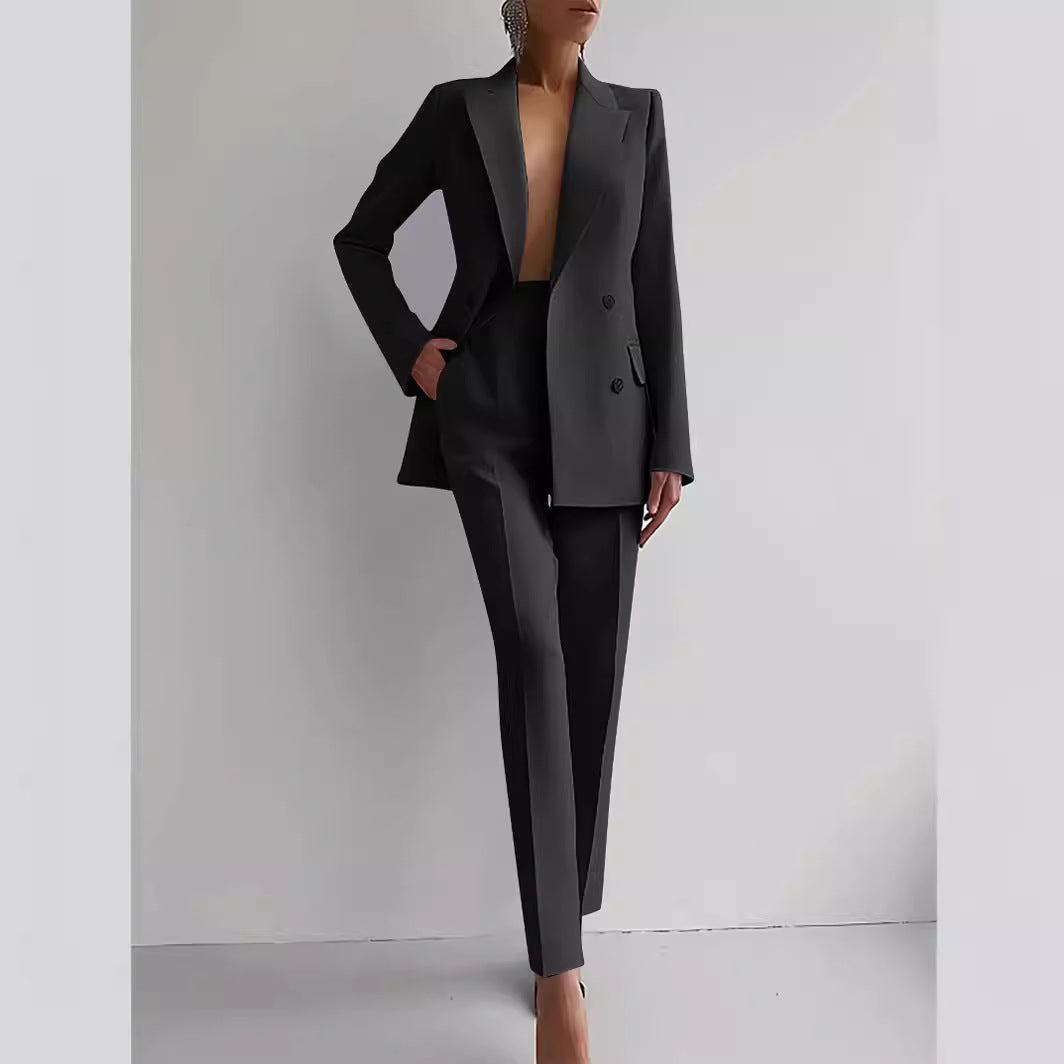 Casual Suits Fashion Long Sleeve Single-breasted Jacket Top And Slim Fit Trousers Women's Business Suits NorixaFashion.com