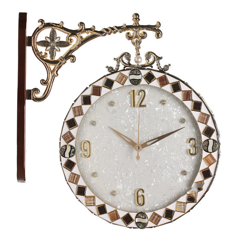 Creative Shell Carving Double-sided Wall Clock Silent PearlNestDecor.com