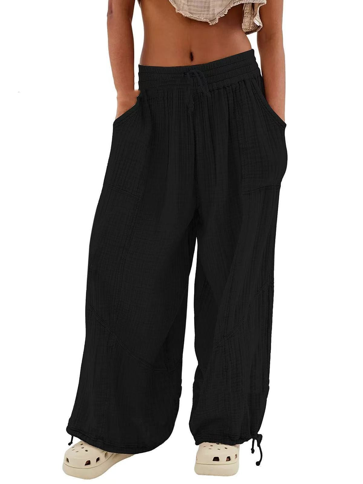 Women's Lace-up Casual Wide-leg Loose Pants NorixaFashion.com