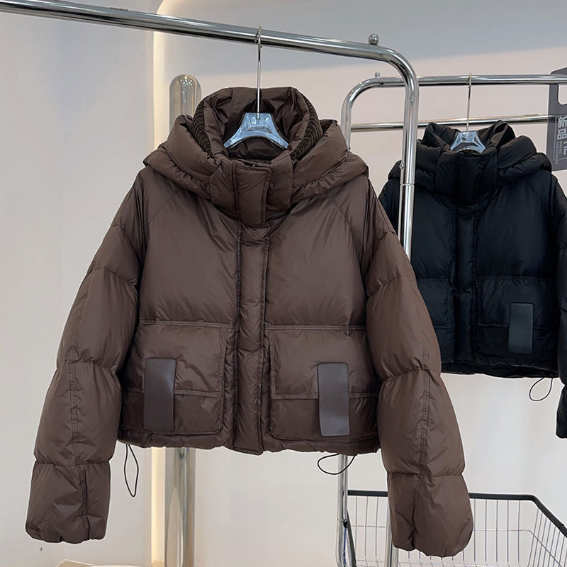 New Hooded Loose Slimming And Fashionable White Duck Down Bread Coat Best YouTube Store