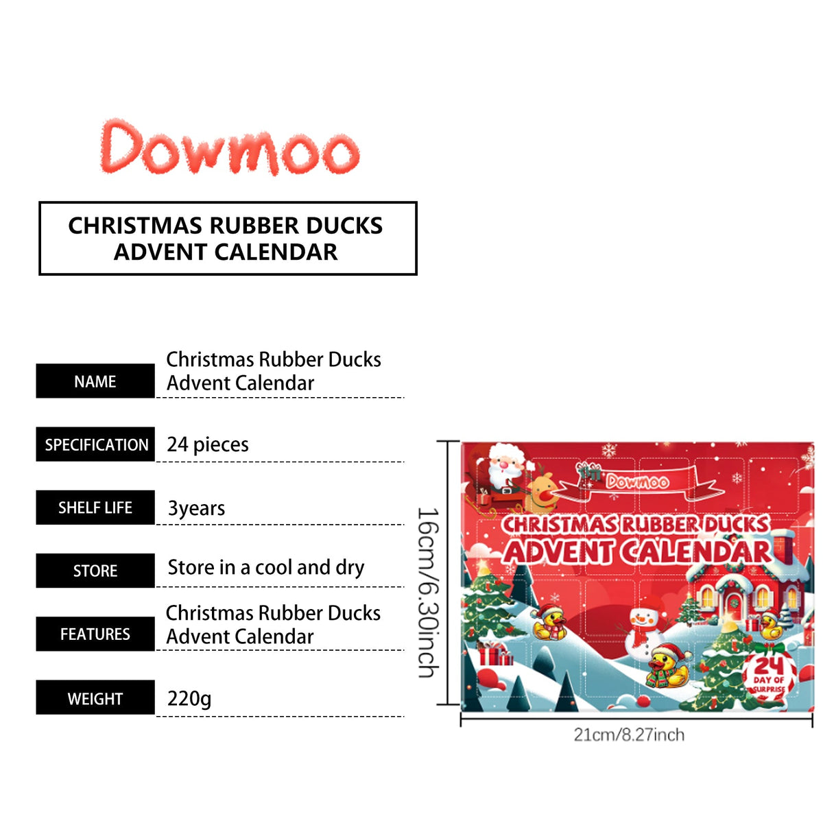 Dowmoo 24 Grids Christmas Advent Rubber Duck Blind Box 24 PIECES Product Size -1 Duck 3.7x3.8cm, 2 Ducks 3.3x2.8cm, 3 Ducks 4.6x4.4cm Tri Light Beauty