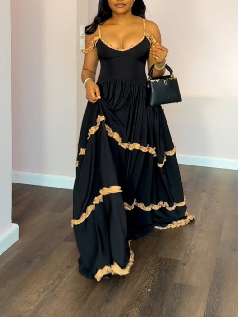 Black Lace Halter Dress NorixaFashion.com