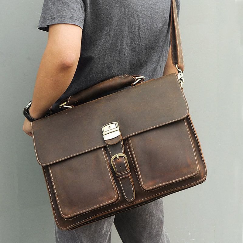 Leather Handbag Vintage Crazy Horse Leather Men's Briefcase LuxuryLifeWay Online Store