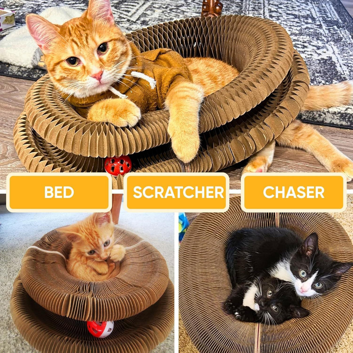 Cat Toy With Bells Accordion-style Scratching Post For Cats Pets Fashion
