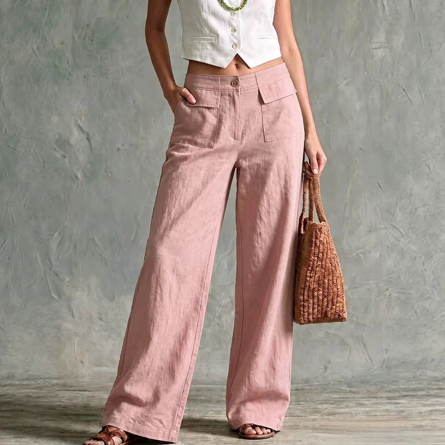 Women's Solid Color Loose Fit Casual Pants - Elastic Waist Trousers for Daily Wear NorixaFashion.com