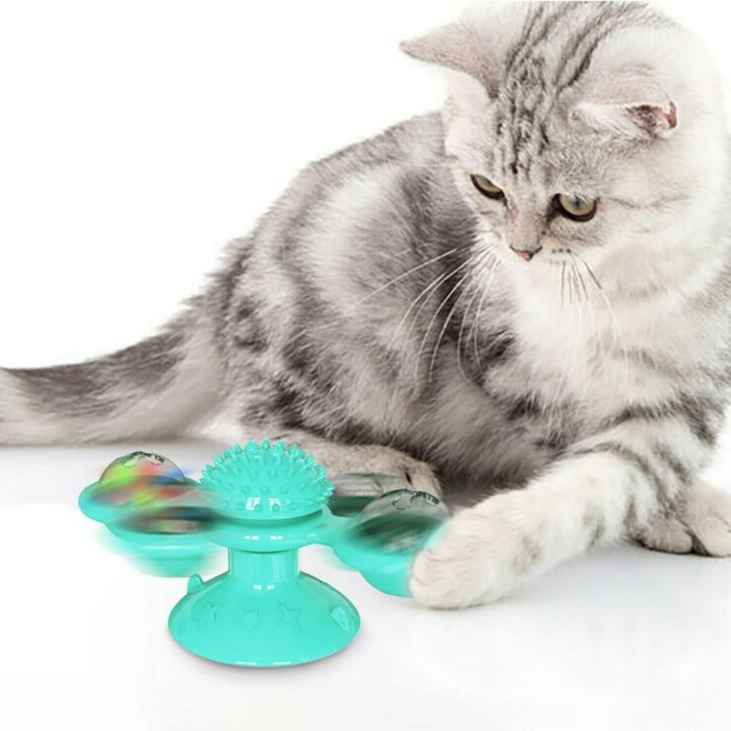 New Windmill Cat Toys Cute Rotating Interactive Cat Toy - Indoor Windmill Cat Toy With Suction Cup Catnip & Jagged Teeth Middle Ball, Smart Kitten Rotating Spinner Exercise Toy, Toothbrush & Massager Pets Fashion