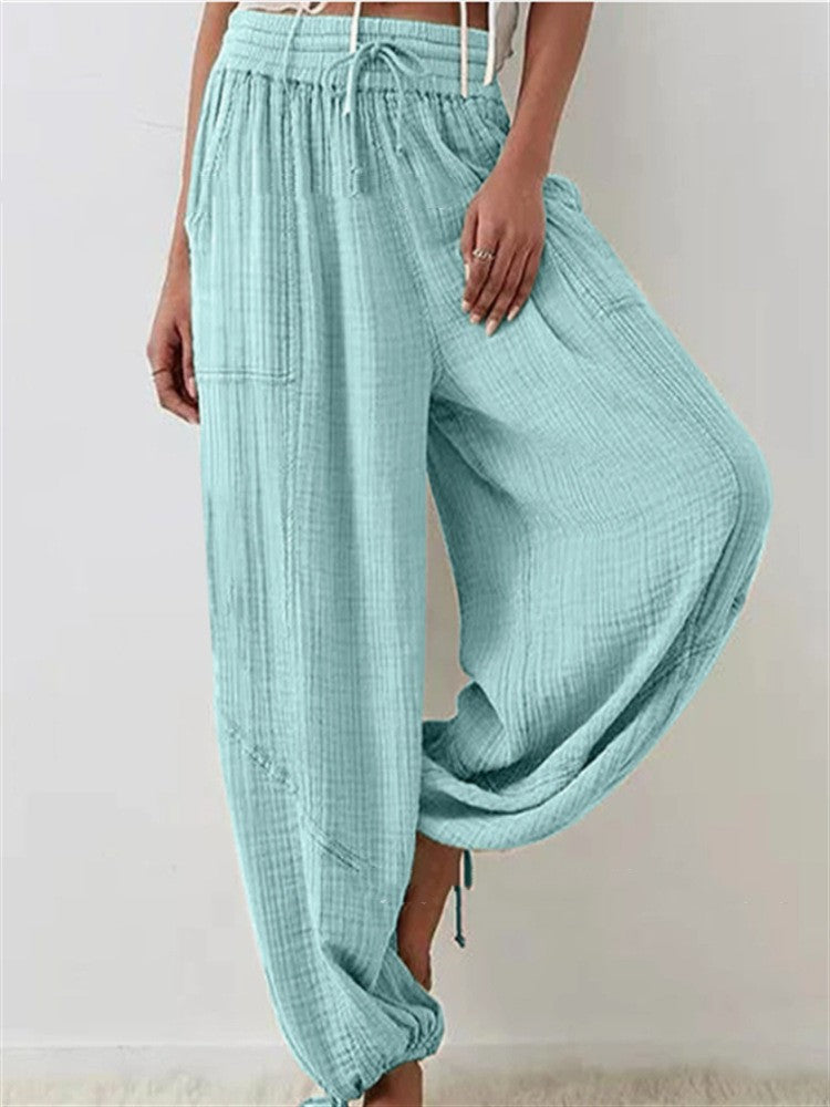 Women's Lace-up Casual Wide-leg Loose Pants NorixaFashion.com