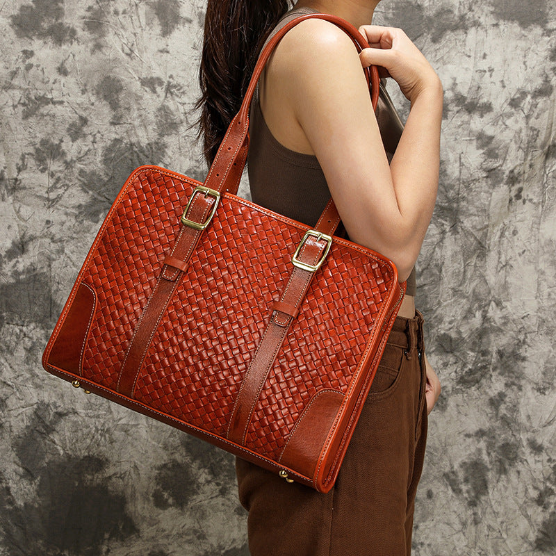 Women's Hand-woven Handbag Vegetable Tanned Full-grain Leather Cowhide LadyShow.Store