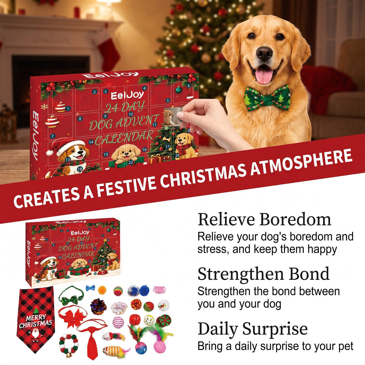 24 Day Dog Christmas Countdown Calendar 1st  Product Size 30 X  5 X 21.6cm  Material Polyester, Alloy Tri Light Beauty