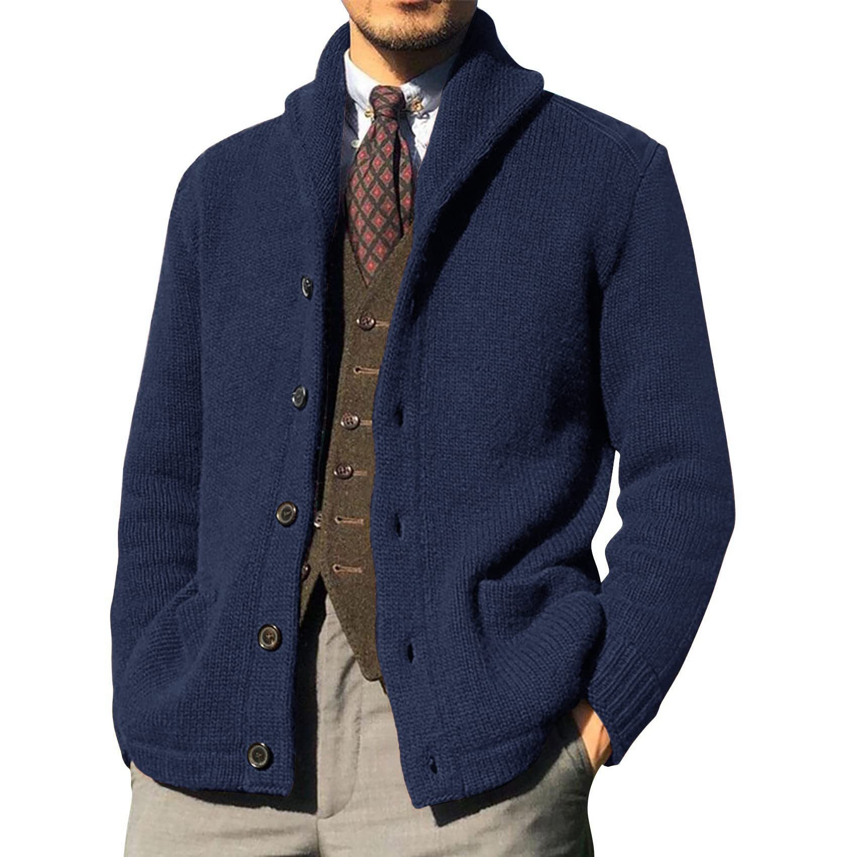 New Sweater Men's Euro American Solid Long Sleeve Knitted Cardigan LadyShow.Store