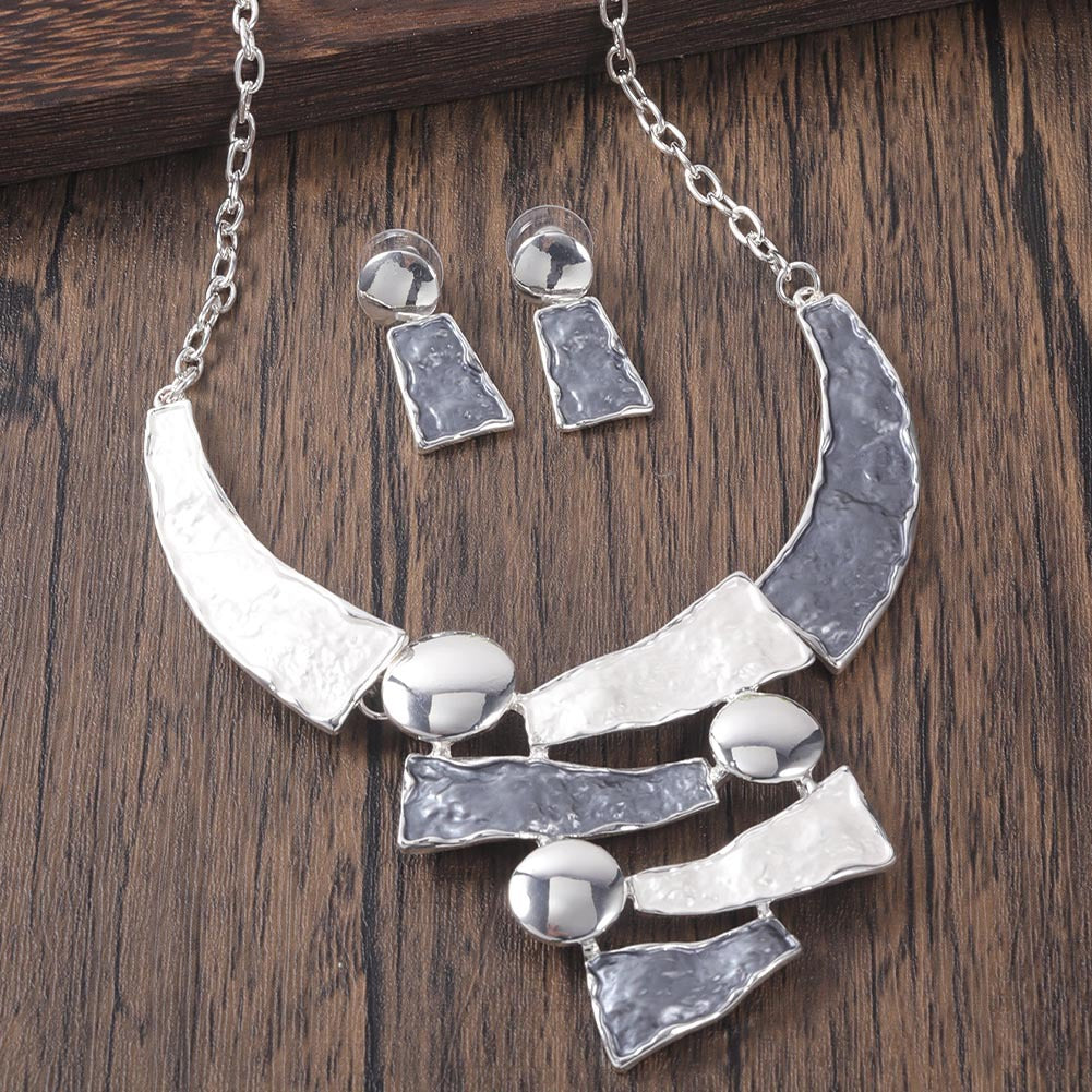 Female Colored Oil Geometric Irregular Earnail Necklace Set LadyShow.Store